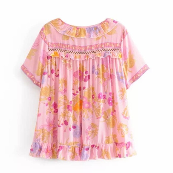 NWT Pastel Pink Floral Ruffle Short Sleeve Blouse - Picture 7 of 11